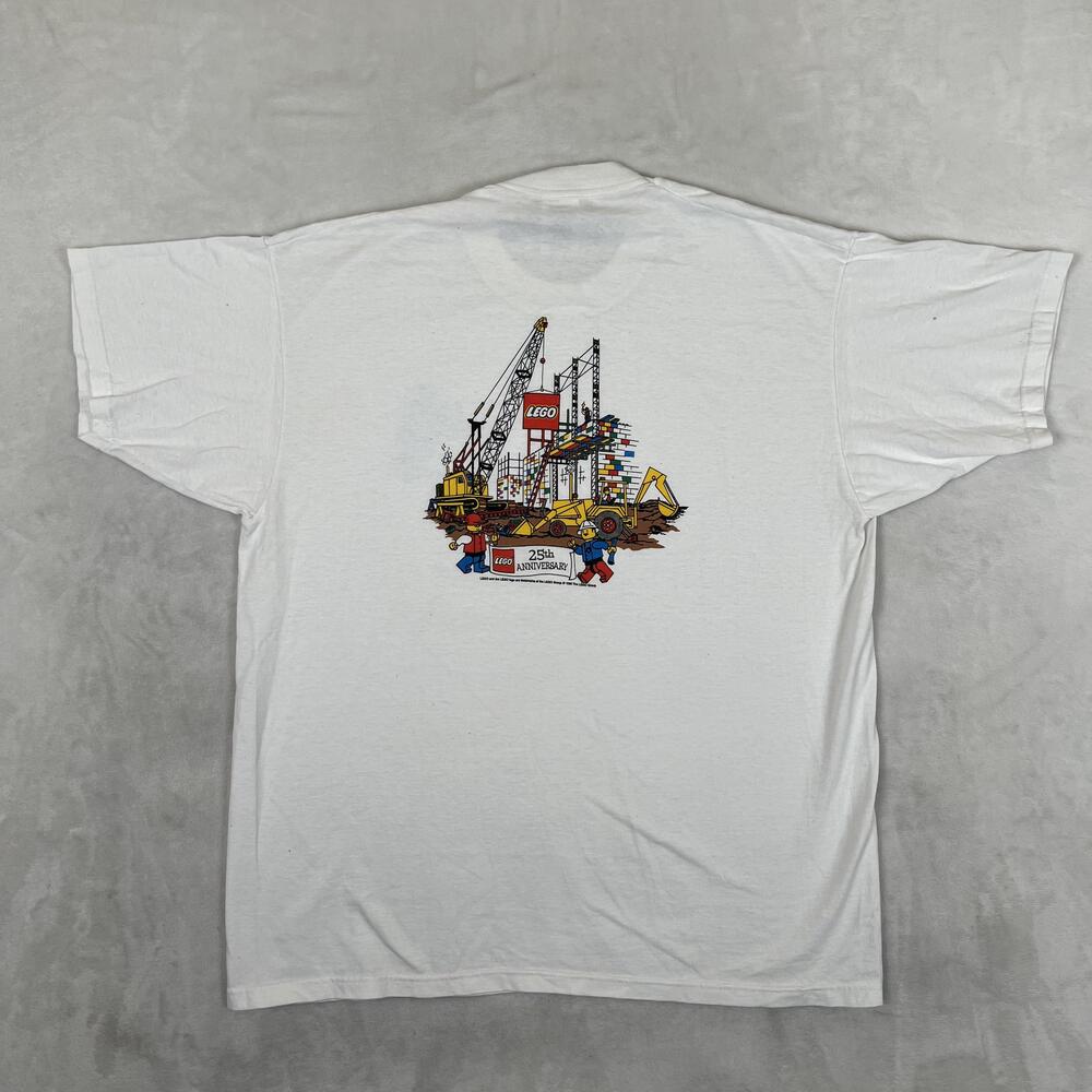 Vintage LEGO T-Shirt Mens XL White Construction 25th Anniversary 1998 90s